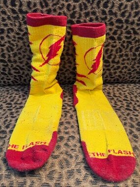 Yellow & Red DC Comics “The Flash” Athletic Crew Socks. Men’s Shoe Size 6-12